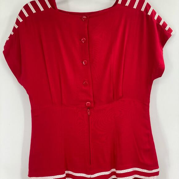 Vintage Plaza South Rayon Nautical 90s Dress Midi Red Size 10 - Picture 4 of 10
